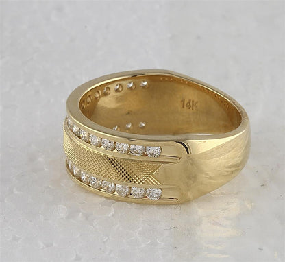 14k Yellow Gold Round Diamond Double Row Textured Wedding Band Ring 1 Cttw