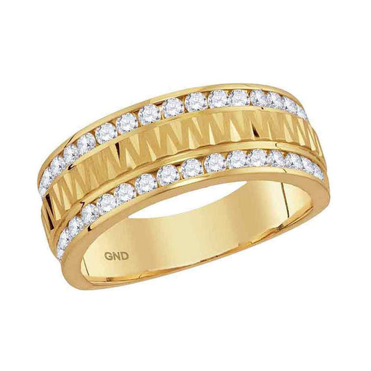 14k Yellow Gold Round Diamond Wedding Double Row Band Ring 1 Cttw