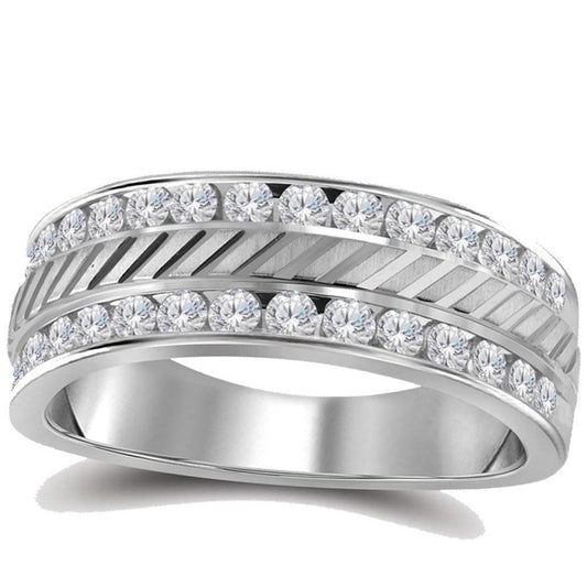 14k White Gold Machine-Set Round Diamond Wedding Band Ring 1/2 Cttw