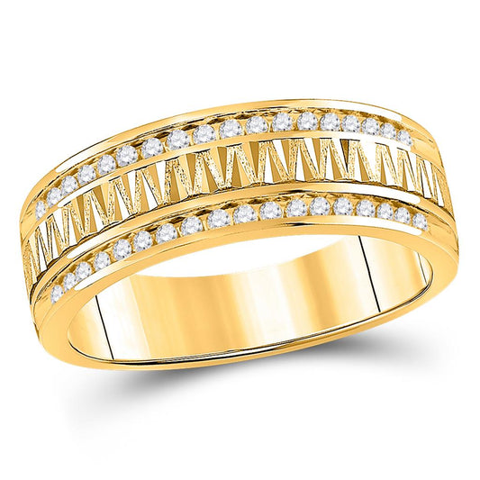 14k Yellow Gold Round Diamond Wedding Double Row Band Ring 1/2 Cttw