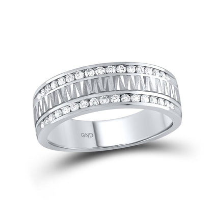 14kt White Gold Round Diamond Double Row Zigzag Wedding Band Ring 1/2 Cttw