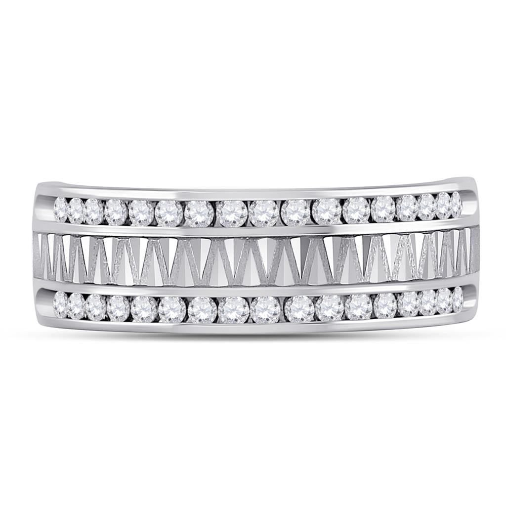 14kt White Gold Round Diamond Double Row Zigzag Wedding Band Ring 1/2 Cttw