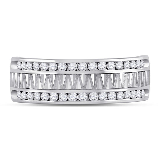 14kt White Gold Round Diamond Double Row Zigzag Wedding Band Ring 1/2 Cttw