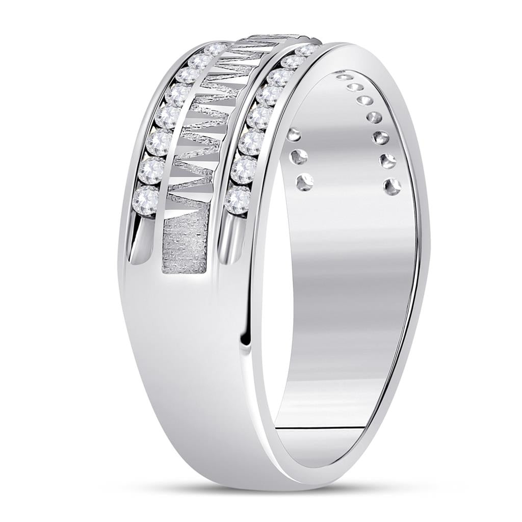 14kt White Gold Round Diamond Double Row Zigzag Wedding Band Ring 1/2 Cttw