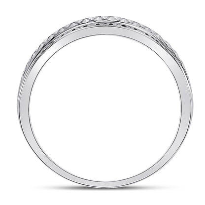 14kt White Gold Round Diamond Double Row Zigzag Wedding Band Ring 1/2 Cttw