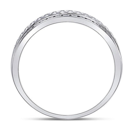 14kt White Gold Round Diamond Double Row Zigzag Wedding Band Ring 1/2 Cttw