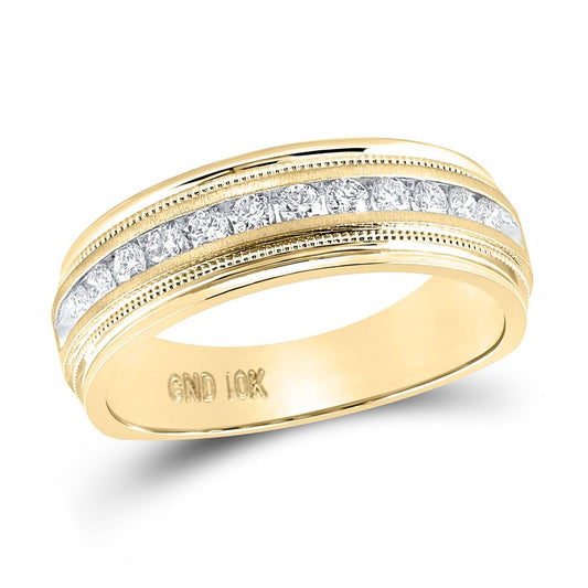 14k Yellow Gold Round Diamond Wedding Single Row Band Ring 1/2 Cttw