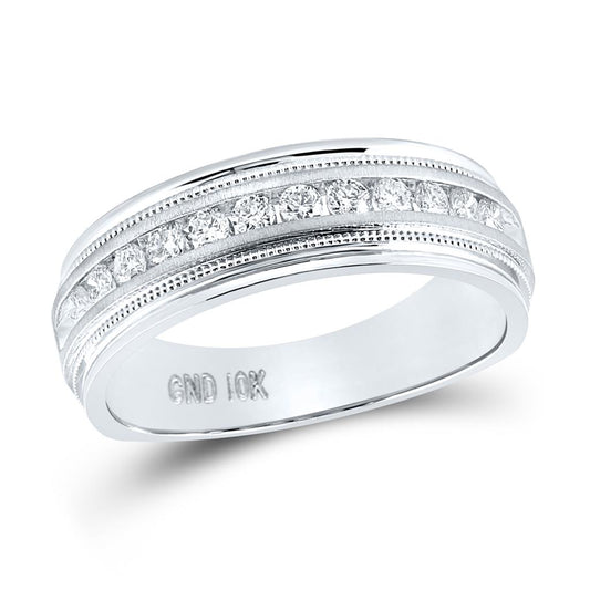 14k White Gold Round Diamond Wedding Single Row Band Ring 1/2 Cttw