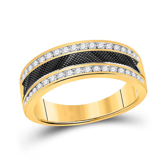 14k Yellow Gold Round Diamond Wedding Double Row Band Ring 1/2 Cttw