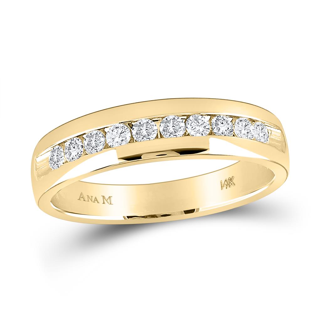 14k Yellow Gold Round Diamond Wedding Single Row Band Ring 1/2 Cttw