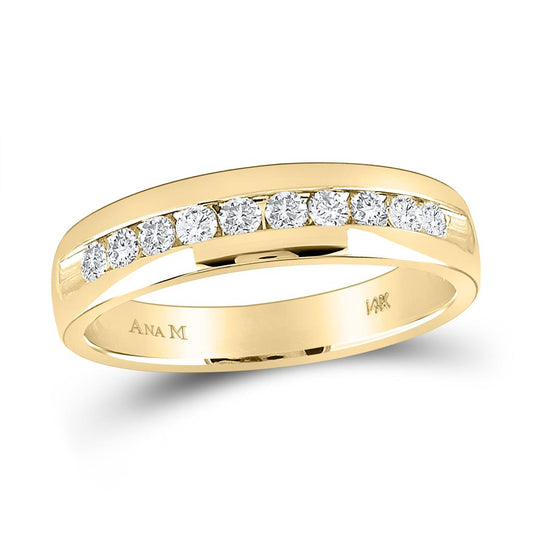 14k Yellow Gold Round Diamond Wedding Single Row Band Ring 1/2 Cttw