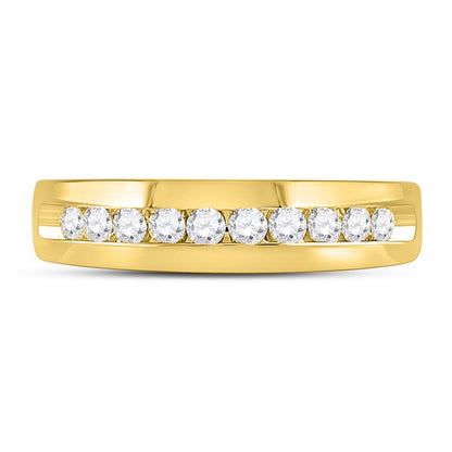 14k Yellow Gold Round Diamond Wedding Single Row Band Ring 1/2 Cttw