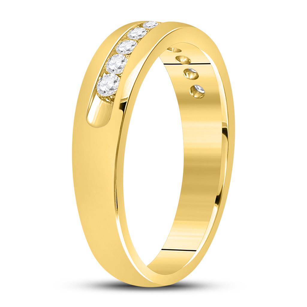 14k Yellow Gold Round Diamond Wedding Single Row Band Ring 1/2 Cttw