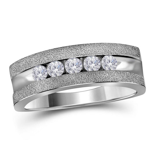 14k White Gold Round Diamond Wedding 5-Stone Band Ring 1/2 Cttw