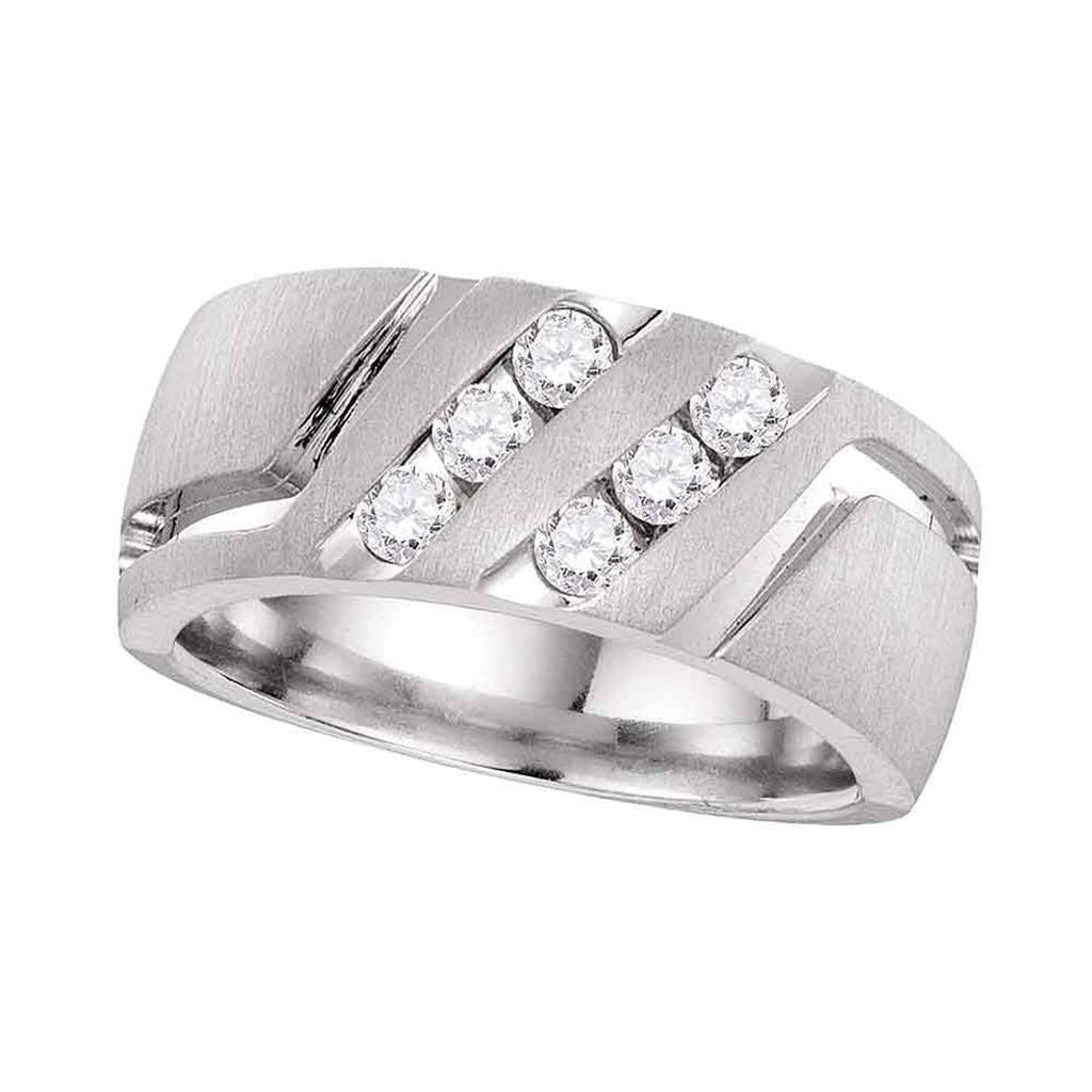 14k White Gold Round Diamond Wedding Double Row Band Ring 1/2 Cttw