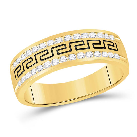 14k Yellow Gold Round Diamond Wedding Grecco Band Ring 1/2 Cttw
