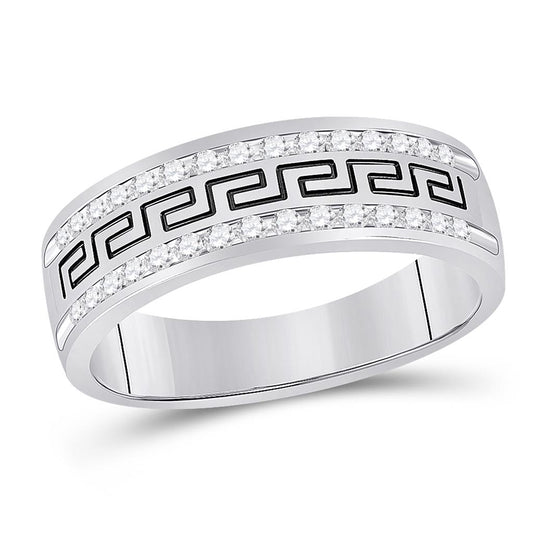 14k White Gold Round Diamond Grecco Wedding Anniversary Band 1/2 Cttw