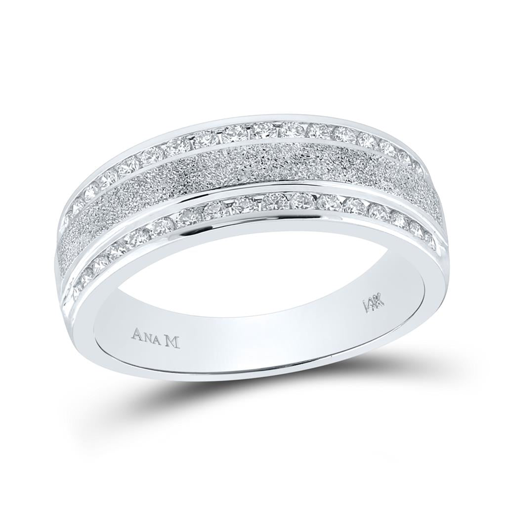 14k White Gold Round Diamond Grecco Wedding Anniversary Band 1/2 Cttw