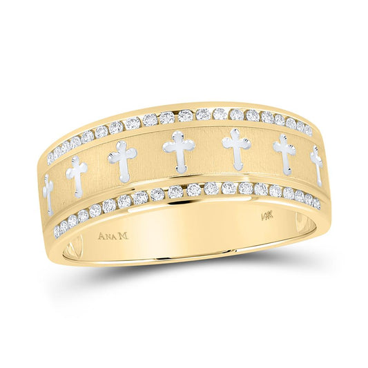 14k Yellow Gold Round Diamond Wedding Cross Band Ring 1/4 Cttw