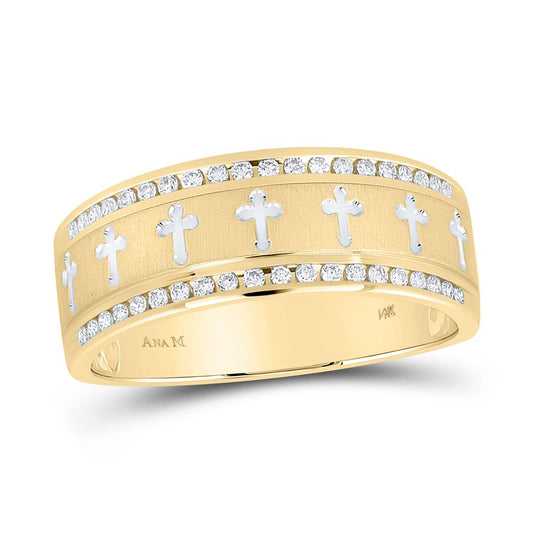 14k Yellow Gold Round Diamond Wedding Cross Band Ring 1/4 Cttw
