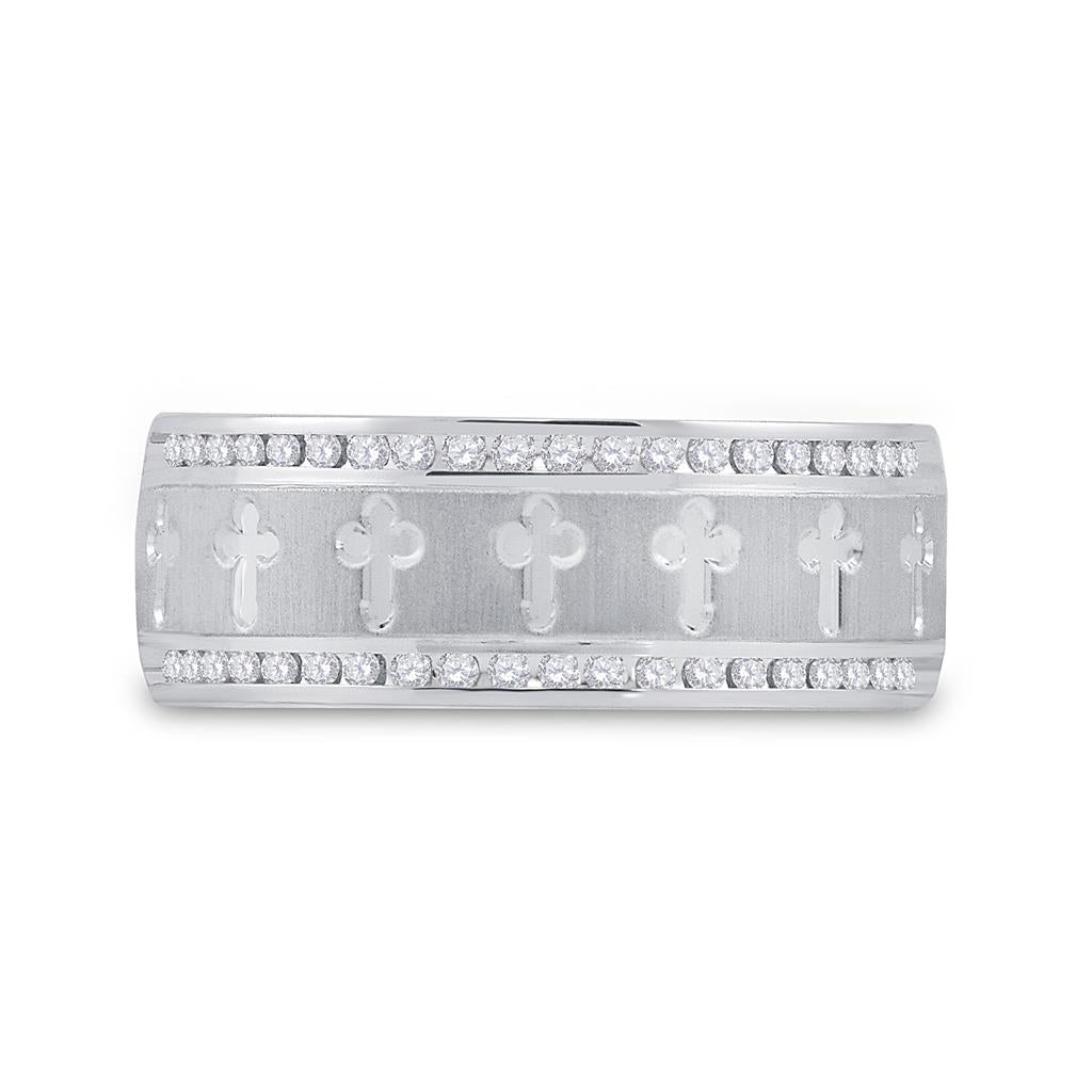 14k White Gold Round Diamond Wedding Cross Band Ring 1/4 Cttw
