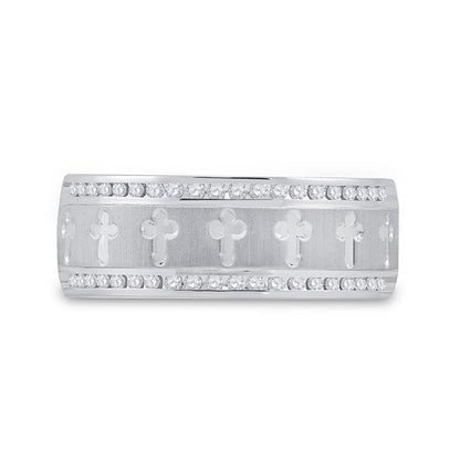 14k White Gold Round Diamond Wedding Cross Band Ring 1/4 Cttw