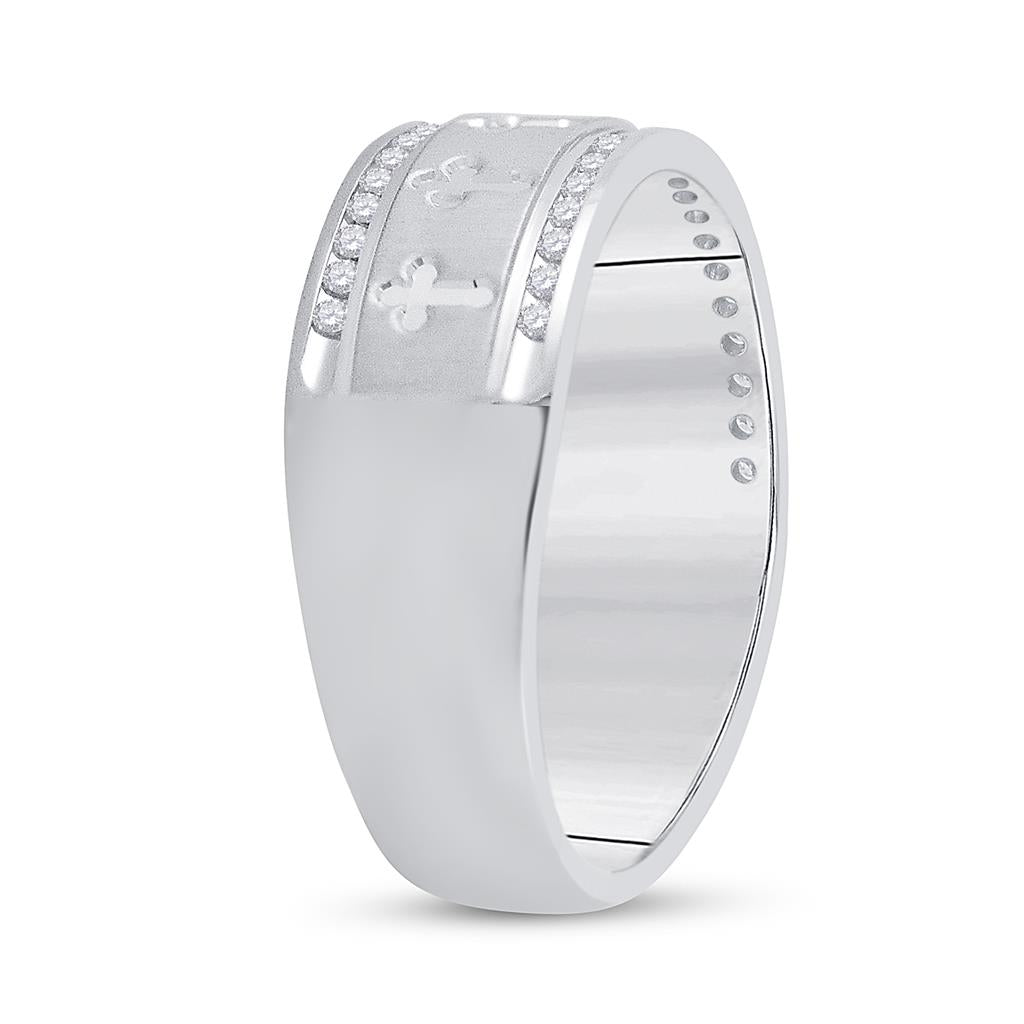 14k White Gold Round Diamond Wedding Cross Band Ring 1/4 Cttw