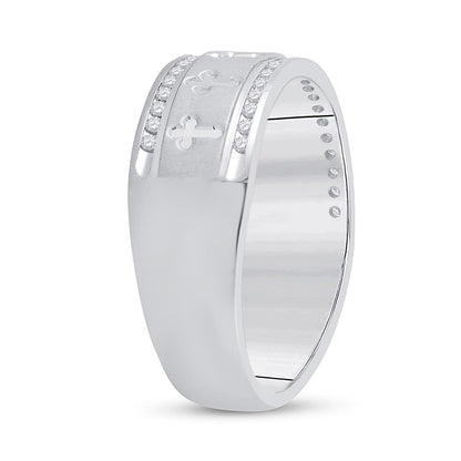 14k White Gold Round Diamond Wedding Cross Band Ring 1/4 Cttw