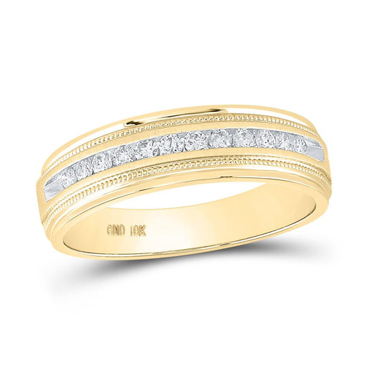 14k Yellow Gold Machine Set Round Diamond Wedding Channel Band Ring 1/4 Cttw