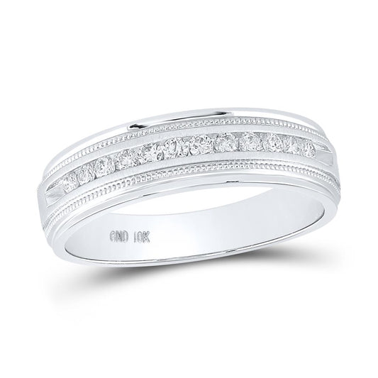 14k White Gold Round Diamond Comfort-fit Wedding Anniversary Band 1/4 Cttw