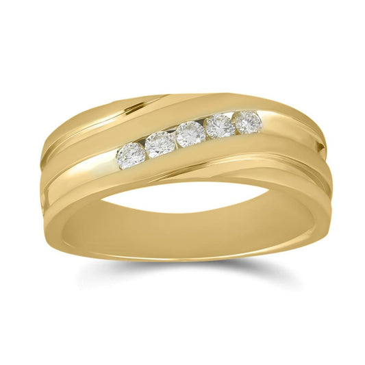 14k Yellow Gold Round Diamond Diagonal Wedding Band Ring 1/4 Cttw