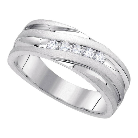 14k White Gold Round Diamond Wedding Diagonal Band Ring 1/4 Cttw