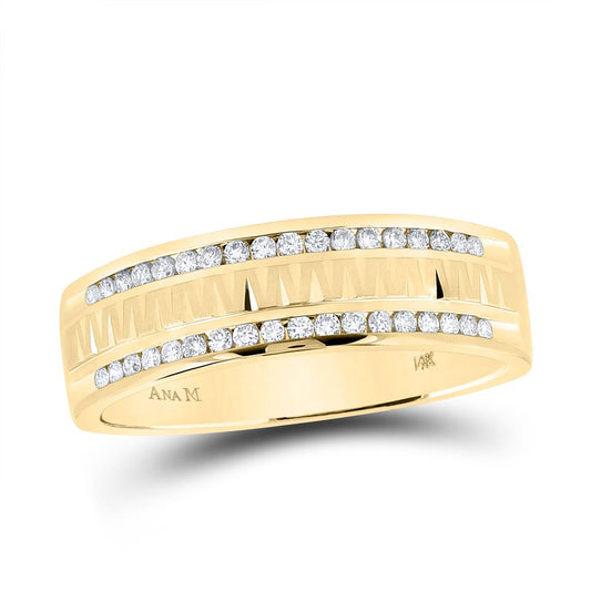 14k Yellow Gold Round Diamond Wedding Double Row Band Ring 1/4 Cttw