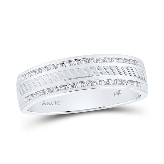 14k White Gold Machine-Set Round Diamond Wedding Band Ring 1/4 Cttw