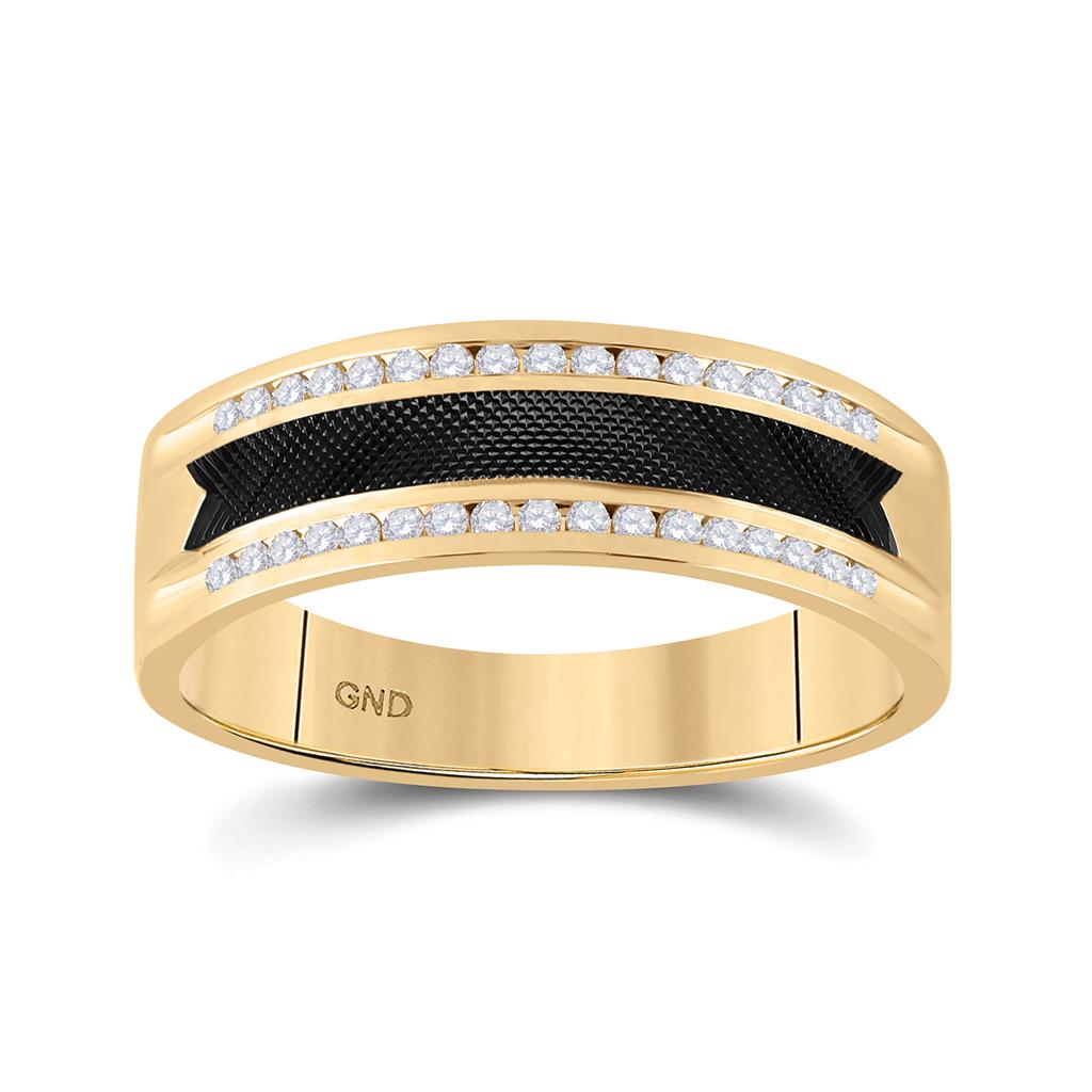 14k Yellow Gold Round Diamond Wedding Black-tone Band Ring 1/4 Cttw