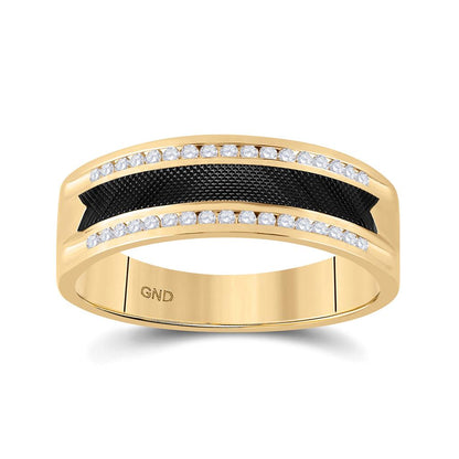 14k Yellow Gold Round Diamond Wedding Black-tone Band Ring 1/4 Cttw