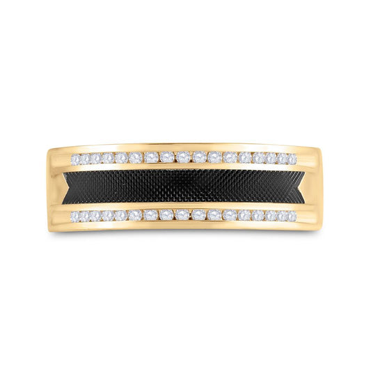 14k Yellow Gold Round Diamond Wedding Black-tone Band Ring 1/4 Cttw