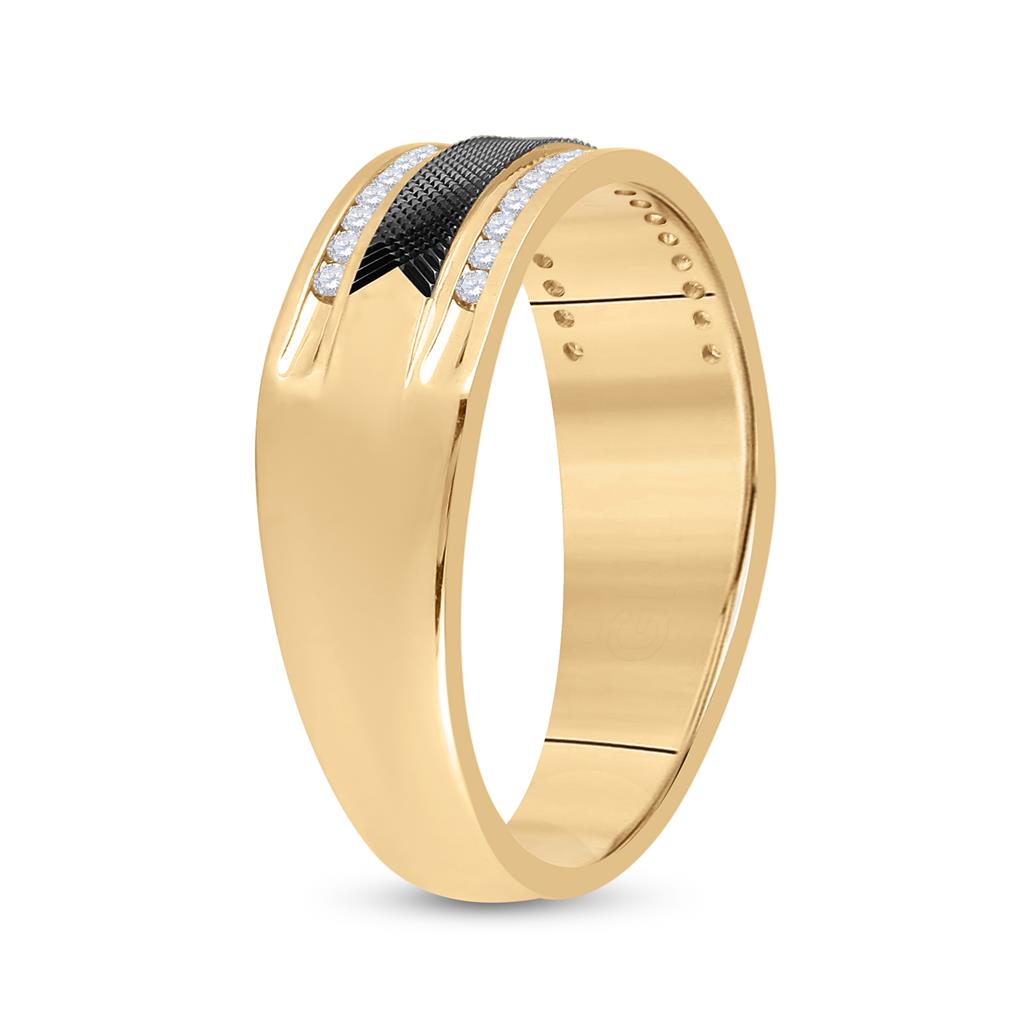 14k Yellow Gold Round Diamond Wedding Black-tone Band Ring 1/4 Cttw