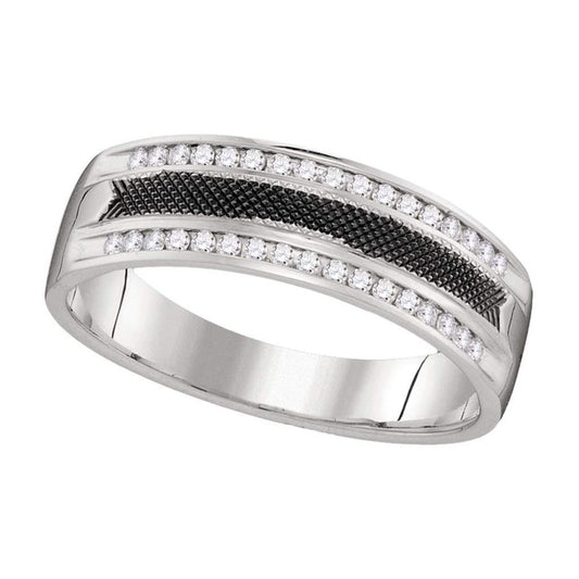 14k White Gold Round Diamond Wedding Black-tone Band Ring 1/4 Cttw