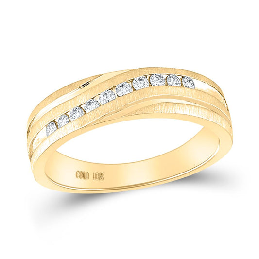 10k Yellow Gold Machine Set Round Diamond Wedding Channel Band Ring 1/4 Cttw