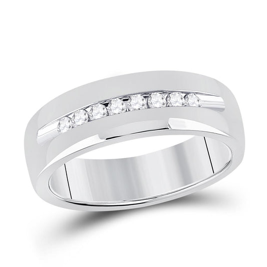 14k White Gold Round Diamond Wedding Single Row Band Ring 1/4 Cttw
