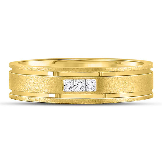 14k Yellow Gold Princess Diamond Wedding Band Ring 1/8 Cttw