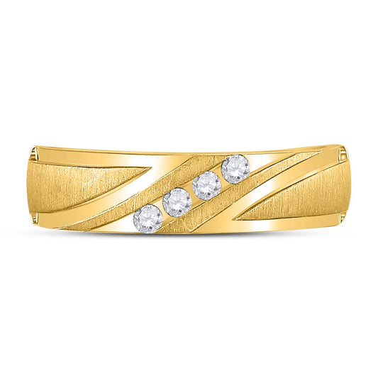 14k Yellow Gold Round Diamond Wedding Channel-Set Band Ring 1/6 Cttw