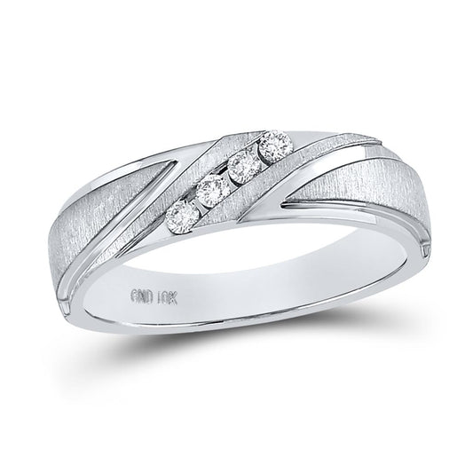 14k White Gold Round Diamond Wedding Channel Set Band Ring 1/6 Cttw