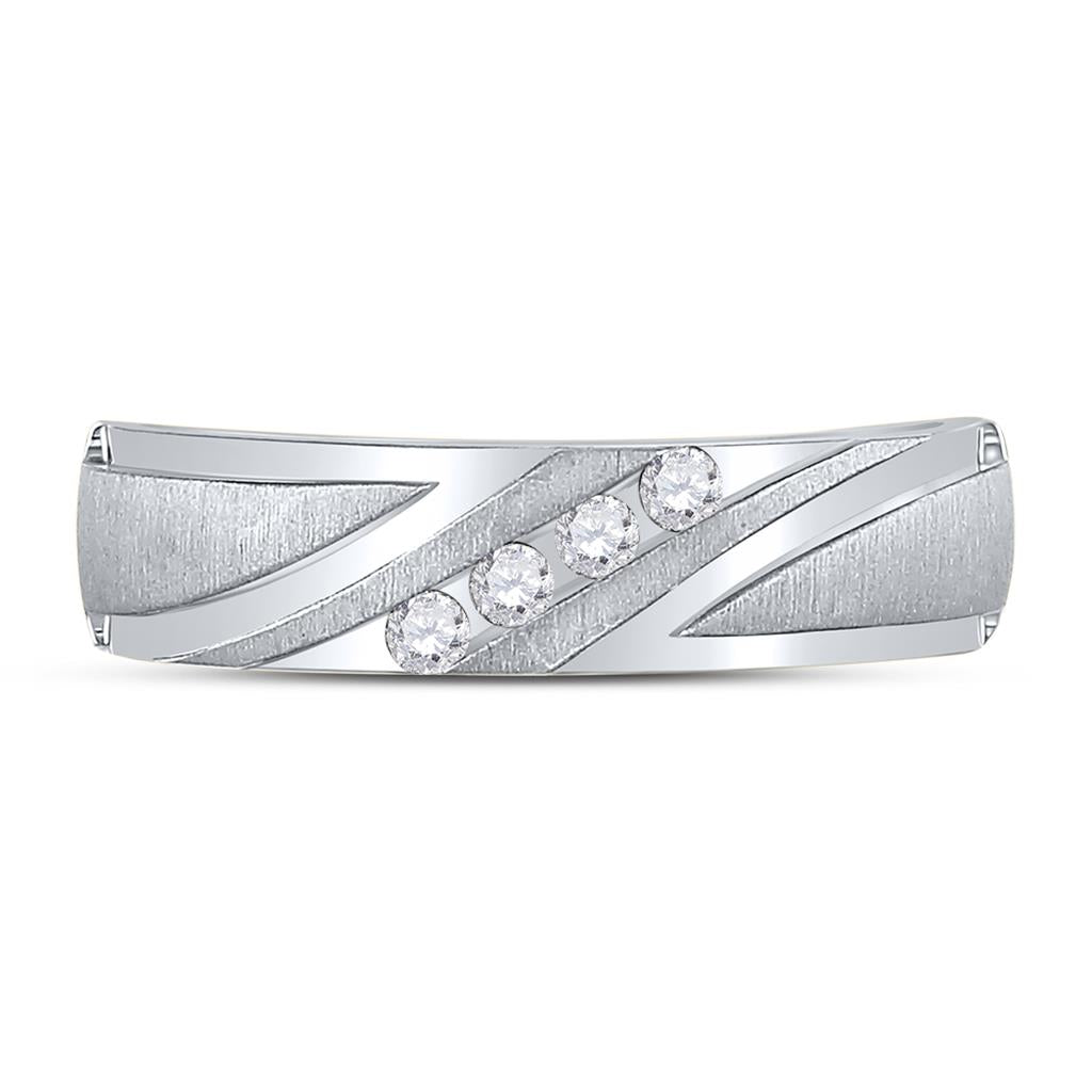 14k White Gold Round Diamond Wedding Channel Set Band Ring 1/6 Cttw