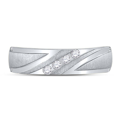 14k White Gold Round Diamond Wedding Channel Set Band Ring 1/6 Cttw