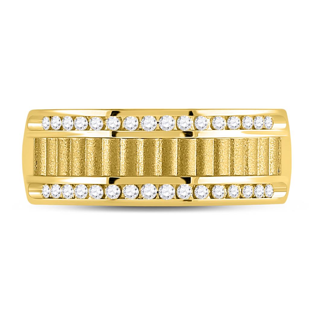 14k Yellow Gold Round Diamond Double Row Matte Textured Wedding Band Ring 1/3 Cttw