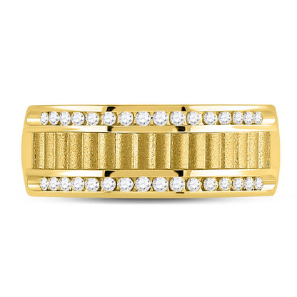 14k Yellow Gold Round Diamond Double Row Matte Textured Wedding Band Ring 1/3 Cttw