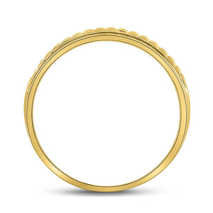 14k Yellow Gold Round Diamond Double Row Matte Textured Wedding Band Ring 1/3 Cttw