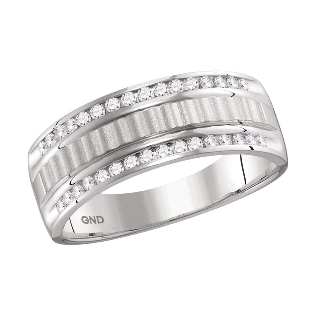 14k White Gold Round Diamond Textured Wedding Band Ring 1/3 Cttw